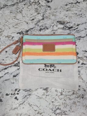 Coach Stripe Canvas Wristlet in Pastel Rainbow